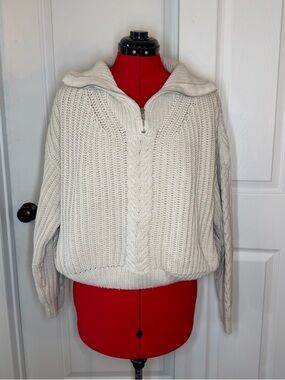 DISSH 1/4 Zip Mock Neck Cable Knit Sweater Beige Long Sleeve Women Sz 8